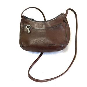 FOSSIL Vintage Baguette Purse Leather Brown Y2K Crossbody Bag Key Classic
